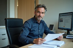 Agent administratif examinant les documents d'importation d'un véhicule étranger dans un bureau de préfecture en France