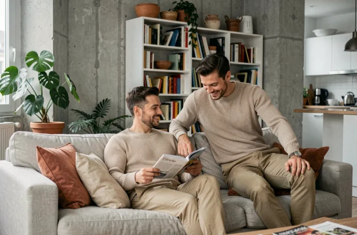 Jules Torres et son compagnon dans leur appartement parisien, moment de complicité à domicile en 2026