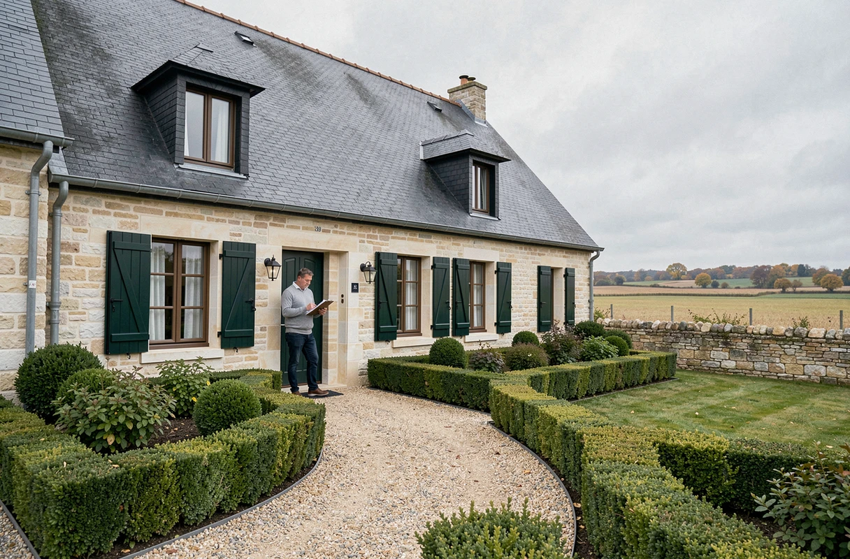 Maison traditionnelle en pierre rénovée avec jardin dans le paysage rural du Cher en France
